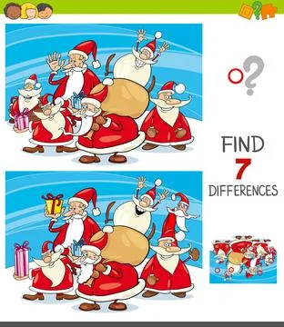 Find differences with Santa Claus characters Cartoon Illustration of Findi... Stock Photos