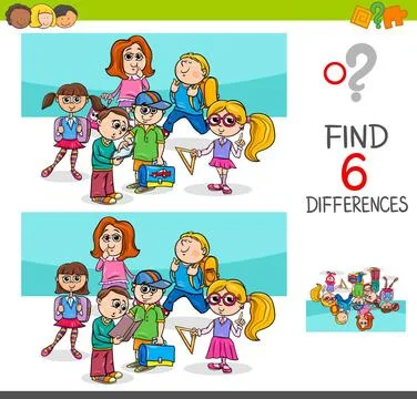 Find differences with school children characters Cartoon Illustration of F... Stock Photos
