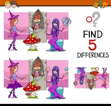 Find the differences task Cartoon Illustration of Finding Differences Educ... Foto stock