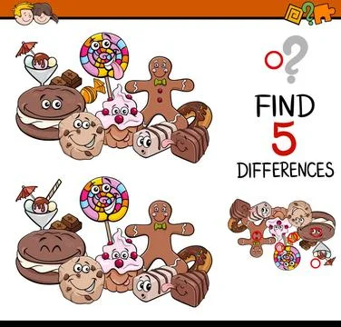 Find the differences task Cartoon Illustration of Finding Differences Educ... 스톡 사진