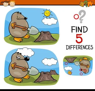 Find differences task Cartoon Illustration of Finding Differences Educatio... Foto stock