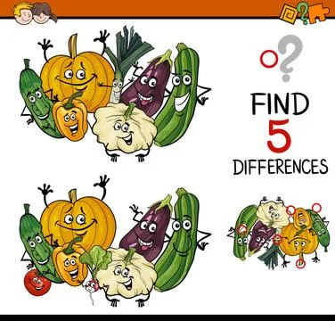 Find the differences task Cartoon Illustration of Finding Differences Educ... 스톡 사진