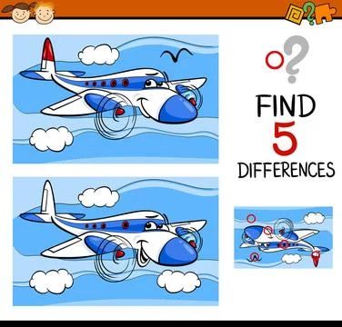 Find the differences task Cartoon Illustration of Finding Differences Educ... 스톡 사진