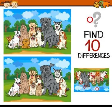 Find differences task for kids Cartoon Illustration of Finding Differences... 스톡 사진