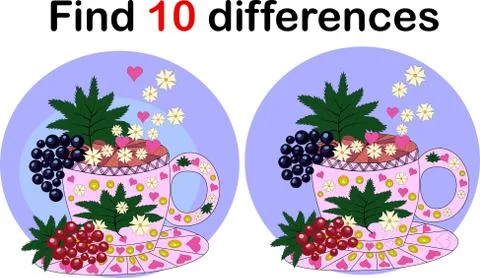 Find differences Teacup for children. Herbal infusion 스톡 일러스트