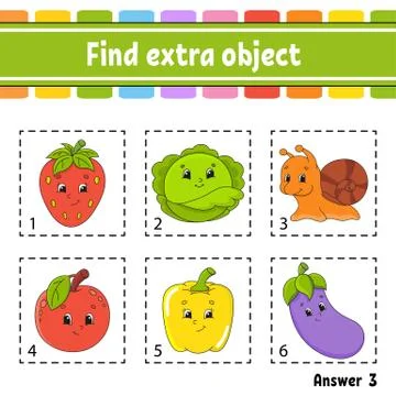 Find extra object. Educational activity worksheet for kids and toddlers. Game Stock Illustration