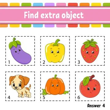 Find extra object. Educational activity worksheet for kids and toddlers. Game 스톡 일러스트
