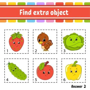 Find extra object. Educational activity worksheet for kids and toddlers. Game 스톡 일러스트
