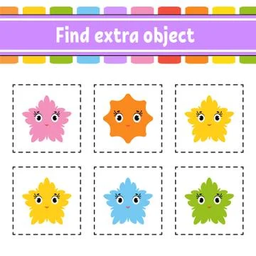 Find extra object. Educational activity worksheet for kids and toddlers. Game Stock Illustration