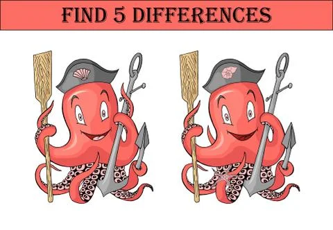 Find five differences. Anchor with octopus cartoon colored character isolated Stockillustratie