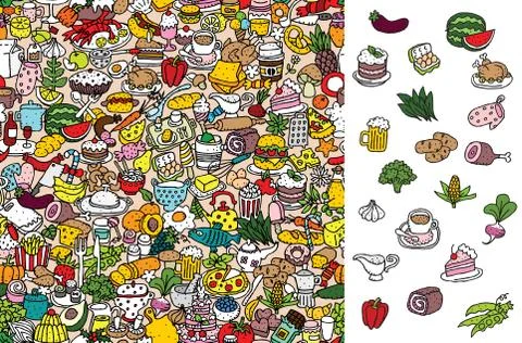 Find food, visual game. Solution in hidden layer! Stock Illustration