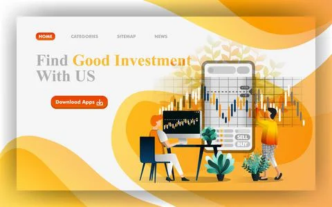 Find a good investment Vector Web Illustration, people analyze data to make d Illustrazione stock