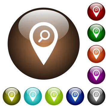 Find GPS map location color glass buttons Stock Illustration