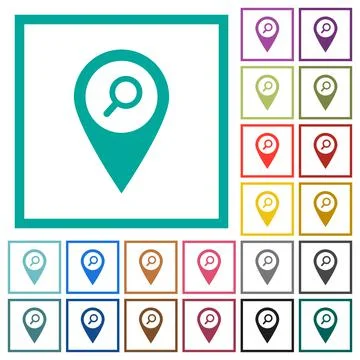Find GPS map location flat color icons with quadrant frames Stockillustratie