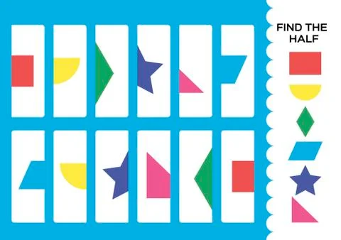 Find the half for shapes. Simple educational game for kids. Education logic game Stock Illustration