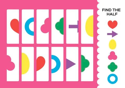 Find the half for shapes. Simple educational game for kids. Education game for Stock Illustration