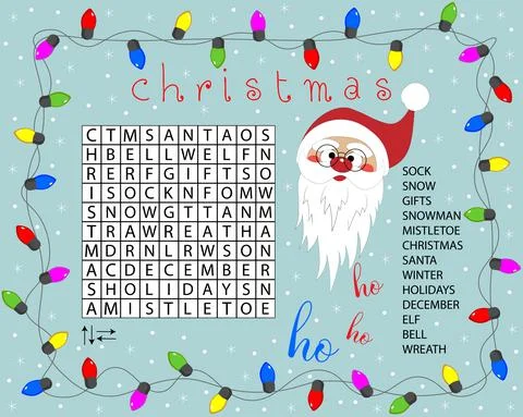Find the hidden Christmas words.  Word search puzzle. Stock Illustration