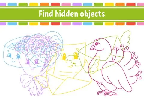 Find hidden object. Education developing worksheet. Activity page with pictur Stock Illustration
