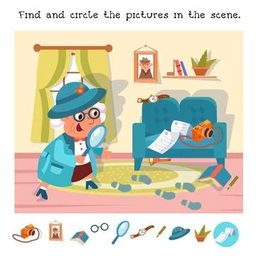 Find the hidden objects in the picture. Educational puzzle game for kids. Cute Stock Illustration