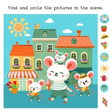 Find hidden objects in picture. Educational puzzle game for children Cute Stock Illustration