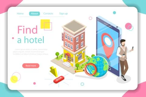 Find a hotel flat isometric vector concept illustration. Stock Illustration