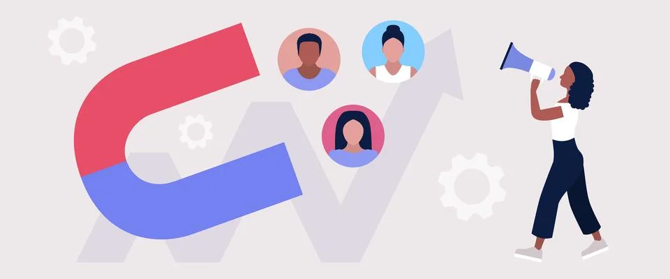 Find leads and sales funnel concept Stock Illustration