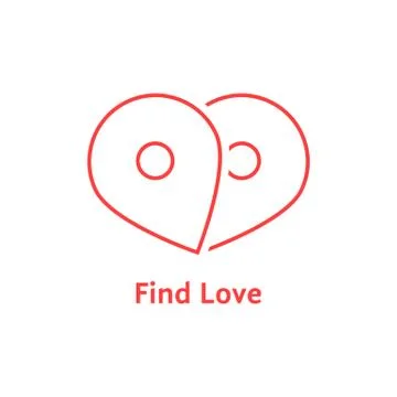 Find love with red outline map pin Stock Illustration