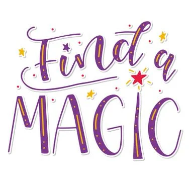 Find a magic colored lettering with magic wand. Stock Illustration