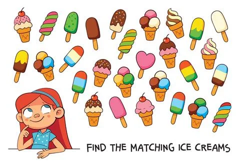 Find the Match. Find the two identical ice creams Stockillustratie