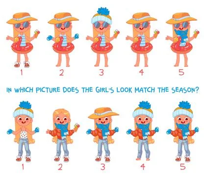 Find mismatch. In which picture does the girls look match the season 스톡 일러스트