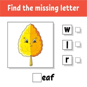 Find the missing letter. Education developing worksheet for kids. Activity pa Stock Illustration