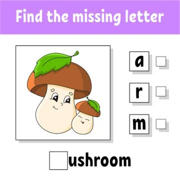Find the missing letter. Education developing worksheet for kids. Activity pa Stock Illustration