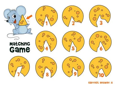 Find missing piece of cheese. Attention task. Matching game Stock Illustration