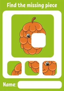 Find the missing piece. Education developing worksheet for kids. Puzzle game. Stock Illustration