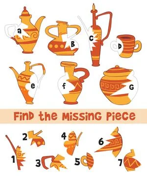 Find the Missing Piece. Fix the Amphora. Ancient pottery puzzle for kids Stock Illustration