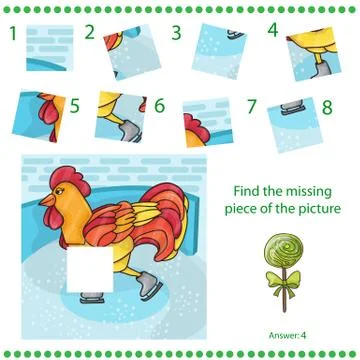 Find missing piece - Puzzle game Rooster Stock Illustration