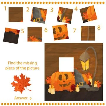 Find missing piece - Puzzle game with pumpkins Stock Illustration