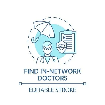 Find in-network doctors blue concept icon Stock Illustration