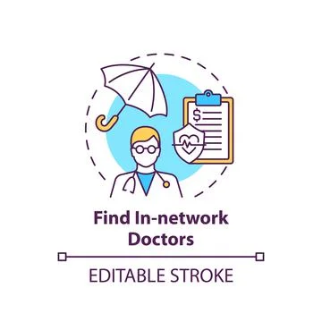 Find in-network doctors concept icon Stock Illustration