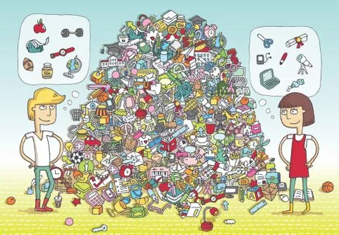 Find Objects Visual Game. Solution in hidden layer! Stock Illustration