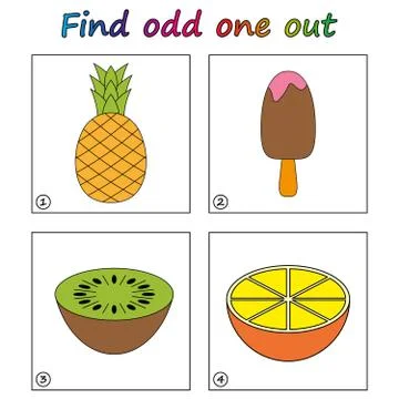 Find odd one out - game for kids. Worksheet. Visual Educational puzzle Game f Stock Illustration