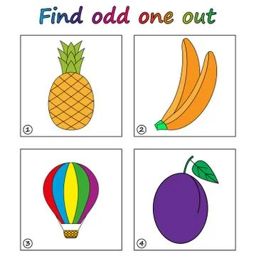 Find odd one out - game for kids. Worksheet. Visual Educational puzzle Game f Illustrazione stock