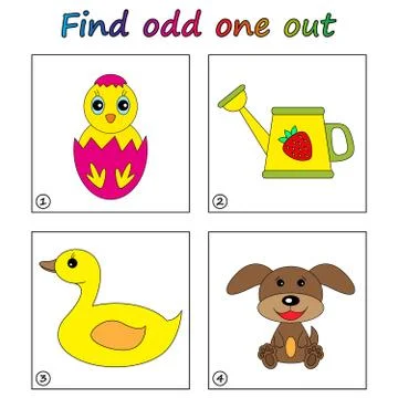 Find odd one out - game for kids. Worksheet. Visual Educational puzzle Game f Stock Illustration