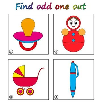 Find odd one out - game for kids. Worksheet. Visual Educational puzzle Game f Stock Illustration