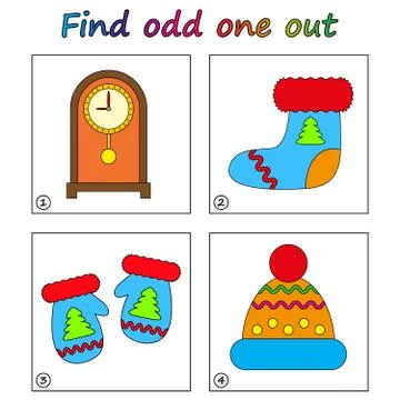 Find odd one out - game for kids. Worksheet. Visual Educational puzzle Game f Stock Illustration
