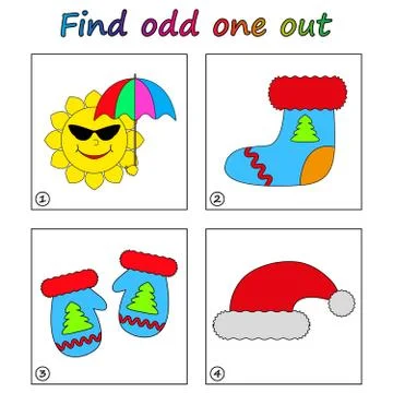 Find odd one out - game for kids. Worksheet. Visual Educational puzzle Game f Stock Illustration