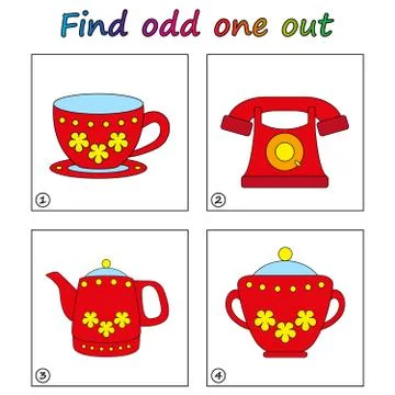 Find odd one out - game for kids. Worksheet. Visual Educational puzzle Game f Stock Illustration