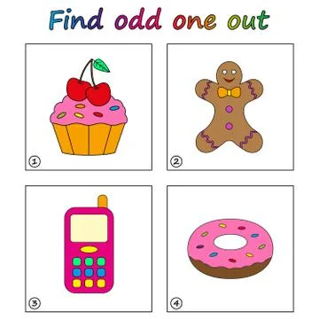Find odd one out - game for kids. Worksheet. Visual Educational puzzle Game f Stock Illustration