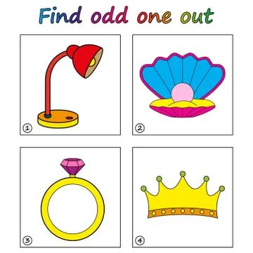 Find odd one out - game for kids. Worksheet. Visual Educational puzzle Game f Illustrazione stock