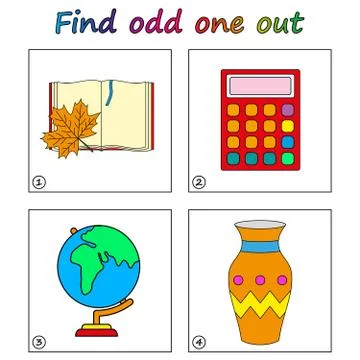 Find odd one out - game for kids. Worksheet. Visual Educational puzzle Game f Illustrazione stock